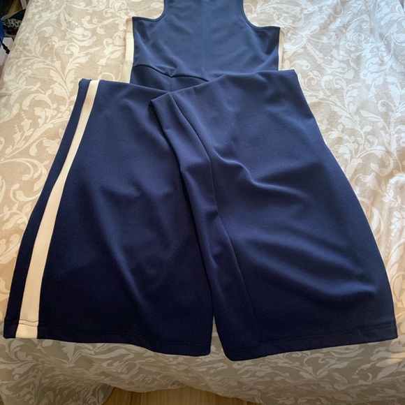 Navy blue with white stripe wide leg romper - Picture 3 of 11